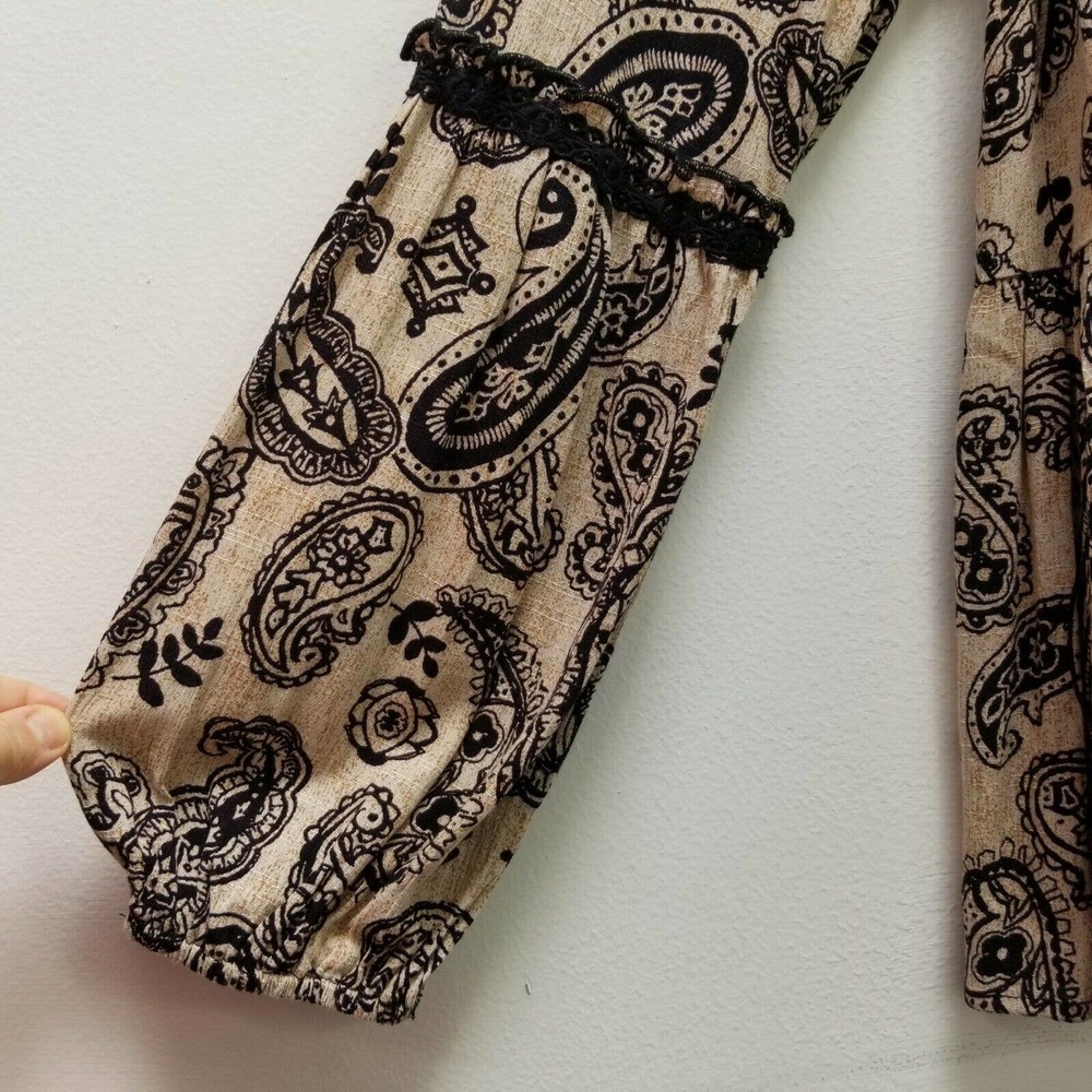 Knox Rose NWOT Floral Paisley Tunic Top Long Slv Beige Boho Lace Romantic Small - Picture 4 of 9